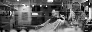 Barbershop picture through a window